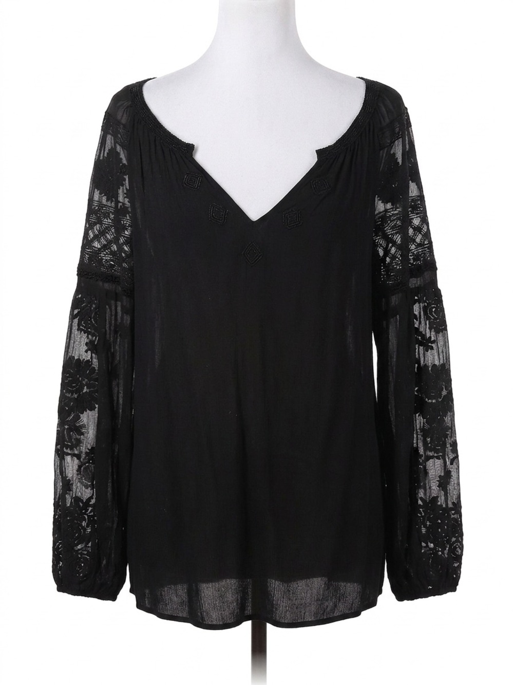 Hale Bob Sheer Beaded Sleeve Peasant Top & Boho Style Earrings